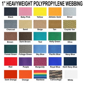 10 yds - 1&quot;  Heavy Weight Polypropylene Webbing - Various Colors -  1 Inch Poly Strap, Strapping - 30 Feet
