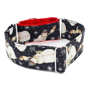 Snowmen and Snowflakes Dog Collar - Martingale or Buckle - 1&quot;- 2&quot; Width Christmas holiday