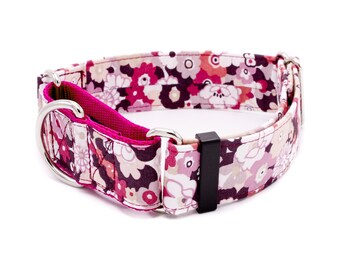 Ghastlie Mauve Flowers Dog Collar 5/8" - 2" Widths  - Buckle or Martingale