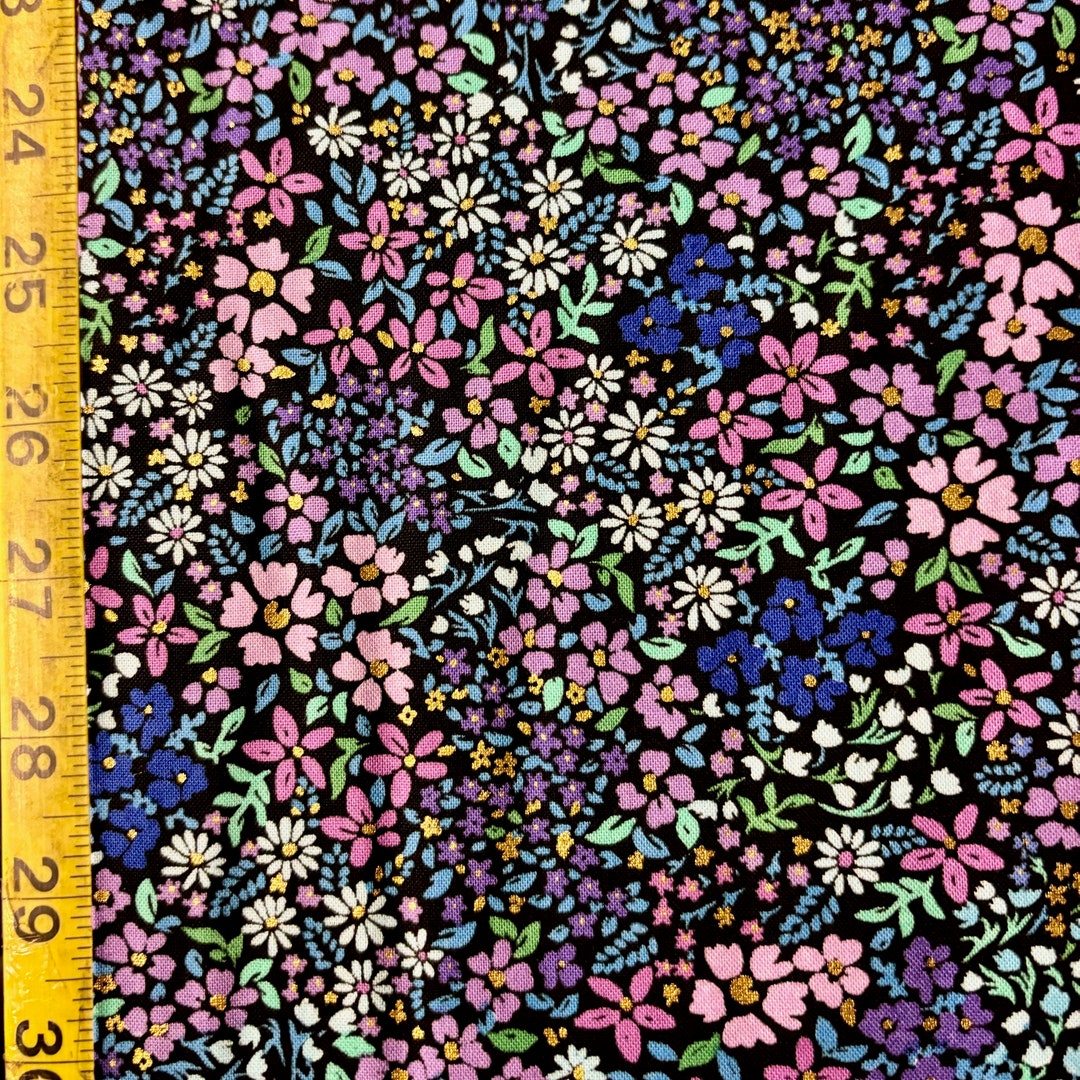 Flora Purple Flowers - Timeless Treasures Fabric - Pink Turquoise Small ...