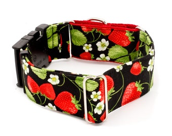 Strawberry Vines Dog Collar - 1" - 2" Widths - Martingale or Buckle - Fruit