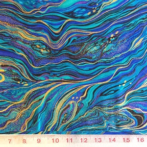 Palazzo Peacock - Timeless Treasures Fabric - Abstract Marbling, peacock, waves, ( Yard or Half Yard )