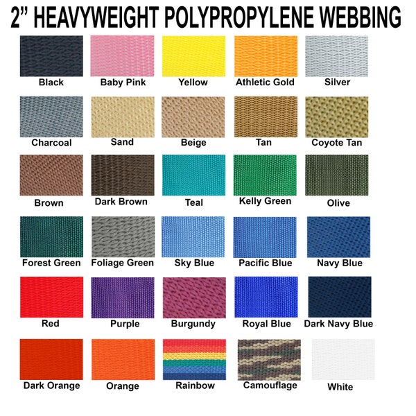 2" Heavy Weight Polypropylene Webbing - Various Colors - 2 Inch Poly Strap, Strapping