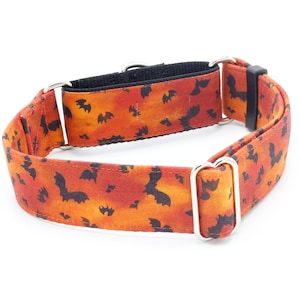 Flying Orange Bats Dog Collar - Buckle or Martingale - 5/8&quot; - 2&quot; Widths Halloween Spooky collar