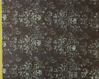 Skull Damask Batik - Timeless Treasures Fabric - Skeleton, Floral, Ornate  ( Yard or Half Yard )