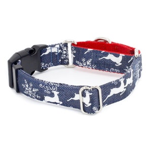 Reindeer Dog Collar - Martingale or Buckle - 1&quot;- 2&quot; Width Collars Christmas, Holiday, Winter