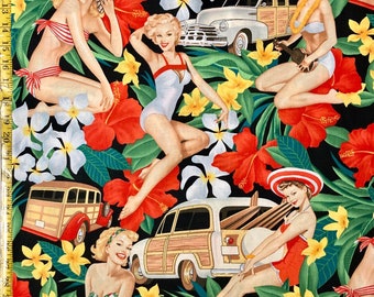Aloha Girls Alexander Henry Fabric - Pinup, cowgirl, Cacti, South West   ( Yard or Half Yard )