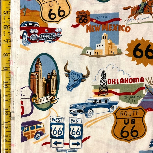 Route 66 Natural - Alexander Henry Fabric - Desert, America, States ( Yard or Half Yard )