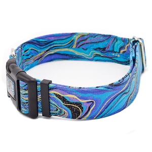 Marble with Gold Dog Collar - Martingale or Buckle - 5/8&quot; - 2&quot; Widths