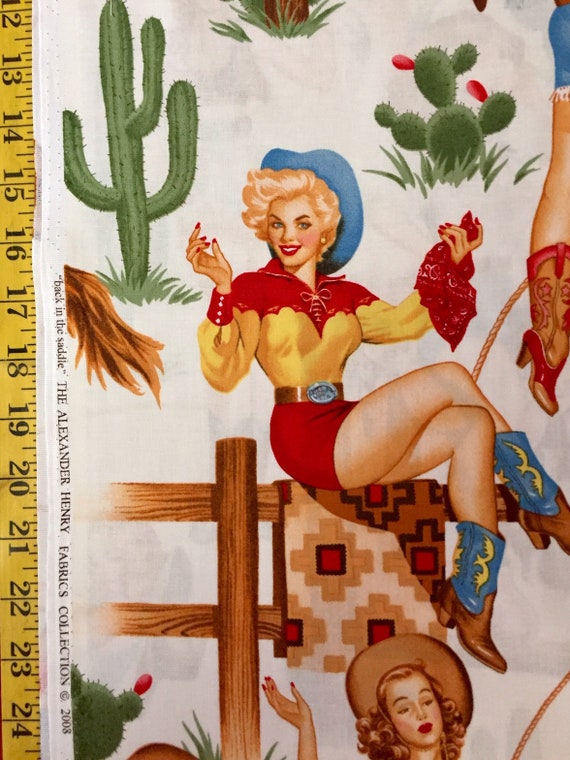 Back In The Saddle Natural Alexander Henry Fabric Pinup Etsy