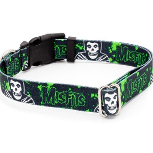 Misfits Splatter Green Dog Collar Martingale & Buckle 5/8&quot;- 1.5&quot; Width Collars