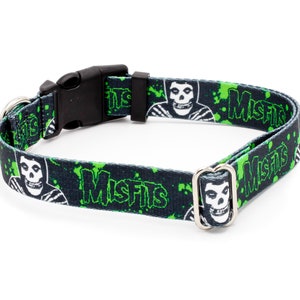 Misfits Splatter Green Dog Collar Martingale & Buckle 5/8"- 1.5" Width Collars