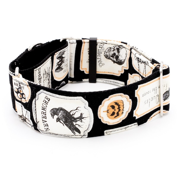 Nevermore Dog Collar - Buckle or Martingale - 1.5" - 2" Widths Edgar Allan Poe The Raven Evermore