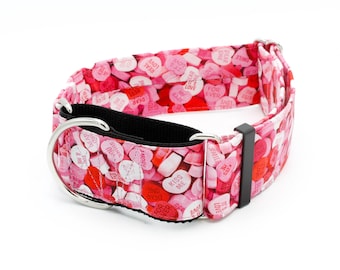Sweet Hearts Dog Collar - Martingale or Buckle - 5/8" - 2" Widths