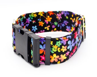 Collier de chien fleurs fluo - Martingale ou boucle 1/2"- 2" colliers de largeur