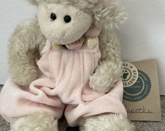 Boyds Bear Plush "Elspethe" white lamb with pink bows and overalls