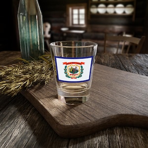 West Virginia Flag Shot Glass, Celebrate Heritage, Perfect for Gifts, Home Bar Decor, Unique Collectible, 1.5oz Drinkware