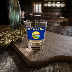 Montana Flag Shot Glass, Celebrate Heritage, Perfect for Gifts, Home Bar Decor, Unique Collectible, 1.5oz Drinkware