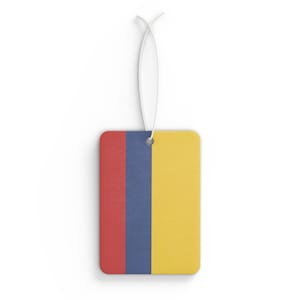 Deodorante per auto con bandiera colombiana, profumo patriottico per auto, regalo di viaggio unico per la Colombia, orgoglio sudamericano, decorazione per auto di Bogotà, vista posteriore