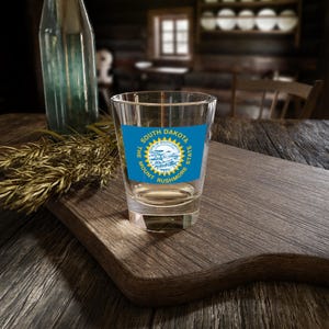 South Dakota Flag Shot Glass, Celebrate Heritage, Perfect for Gifts, Home Bar Decor, Unique Collectible, 1.5oz Drinkware