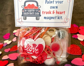 Paint your own, Valentine Truck, Truck, LOVE, Valentines Day, Valentine’s Day, Heart, Love, crafts, wooden craft, Bag, Favor, class gifts