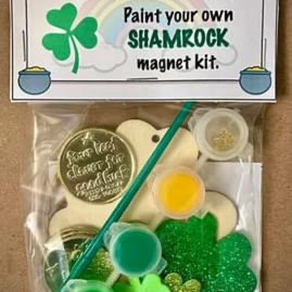 Paint your own, paint your own shamrock, St. Patrick’s Day, Patty’s Day, shamrock, luck, St. Patrick’s Day wooden craft, Bag, Favor, class