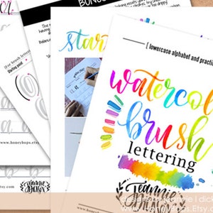 Watercolor Brush Lettering  worksheets Lower-case Alphabet + Practice Drills plus Tips - Digital PDF File Only