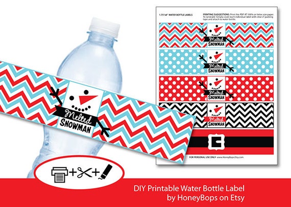 Items similar to Christmas Melted Snowman Water Bottle Labels Instant Download- PDF digital File ...
