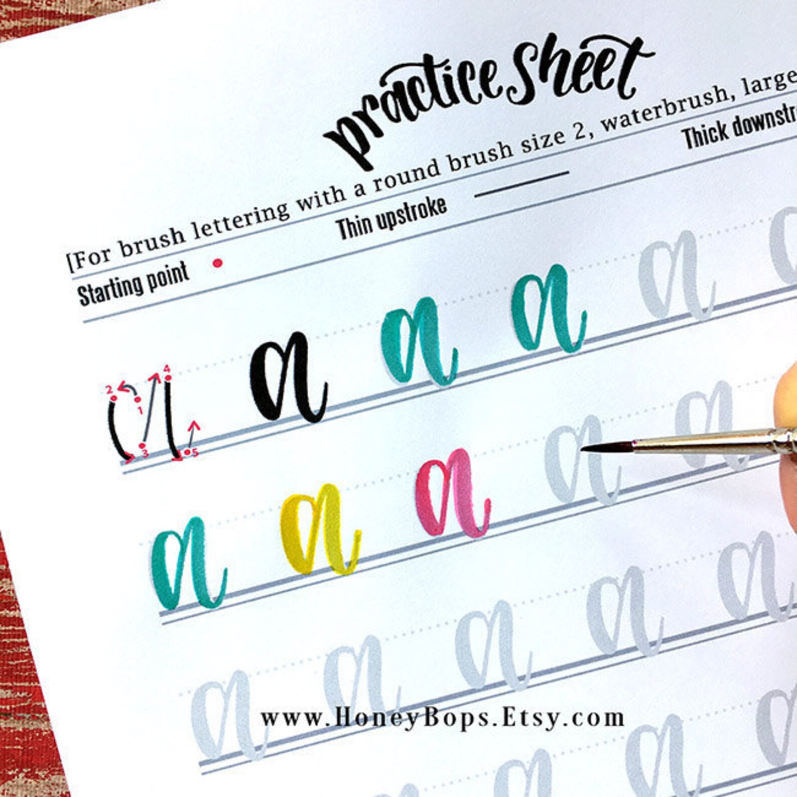 Watercolor Brush Lettering Worksheets Lower-case Alphabet + Practice ...