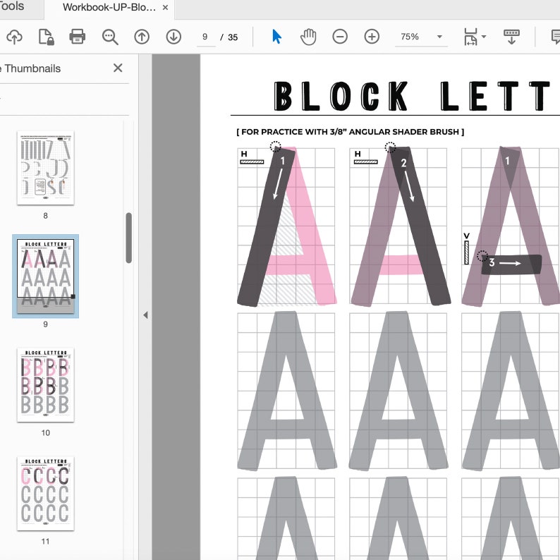 Block Letters Printable PDF 35 pages Angle Shader Brush Technique image 3