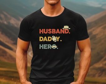 Husband, Daddy, Hero Tshirt, Retro Father's day Gift, Husband TShirt, Dad Gift, Wife to Husband Gift, Father Birthday Gift