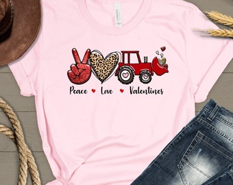 Peace, Love, Tractor Valentine's Tshirt, Valentine's Day Plaid Tshirt, Valentine  Shirt, Women Valentine's Day Tee, Valentine Gifts For Her