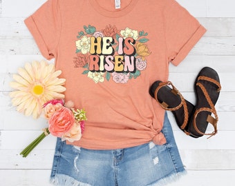 Easter Tee, He Is Risen Tee Shirt, Jesus Tee, Religious Easter Shirt, Church Easter Tee For Women, Graphic Easter Tee