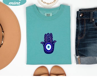 Evil EYE Shirt, Spiritual Protection Tee, Best Friend Gift, Gift For Mom Sister, Mystical TShirt, Santorini Evil Eye Gift, Amulet Hamsa Hand