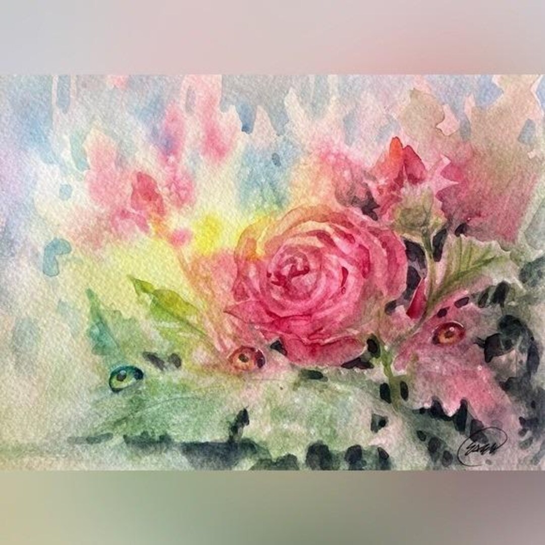 Original Pink Rose Watercolor Painting Impressionist Floral Art 2026 by ...