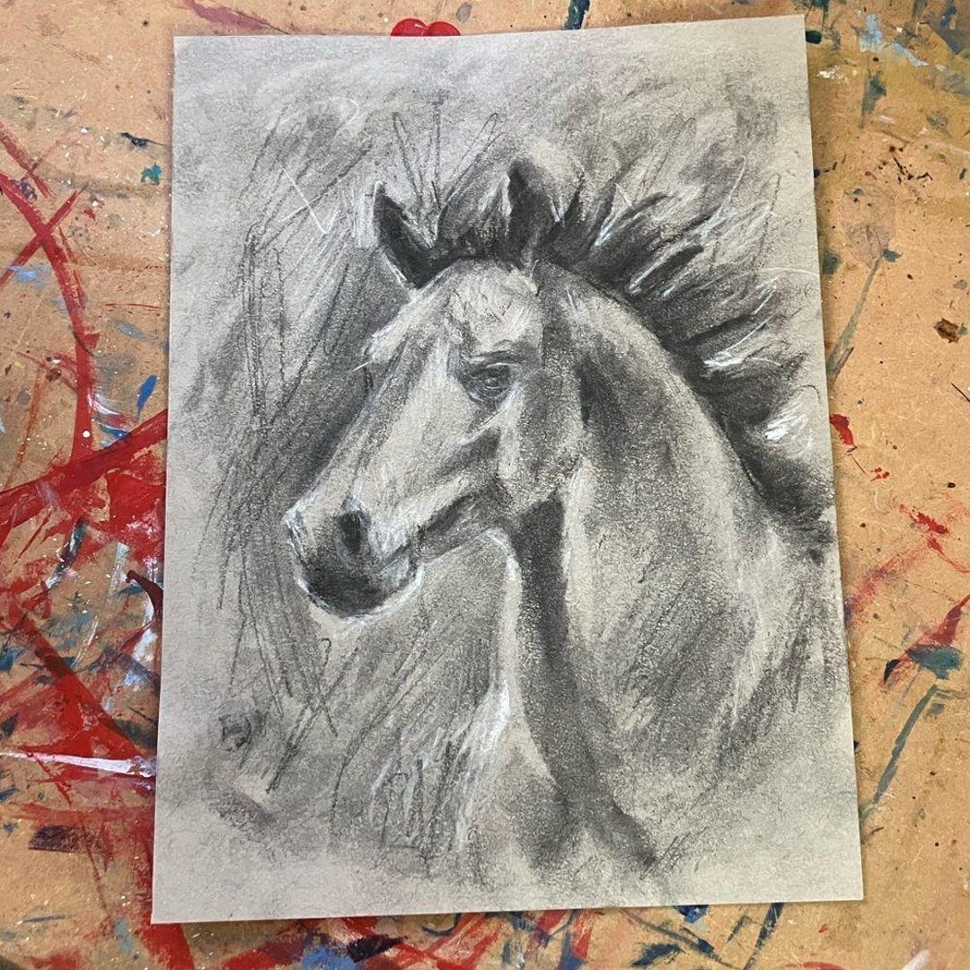 Original Painting Colt Horse Western Art Equestrian Charcoal Pastel ...