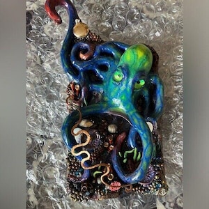 Octopus Sculpture handmade Wall Art Ocean Decor black light Surrealism Artettina
