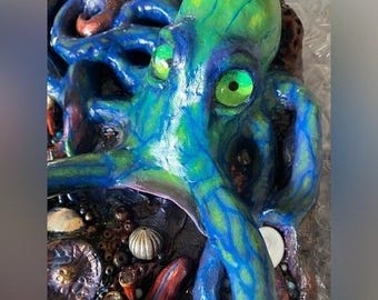 Original Oktopus Skulptur Kunst Ocean Schwarzlicht Handgefertigte Surrealismus Artettina