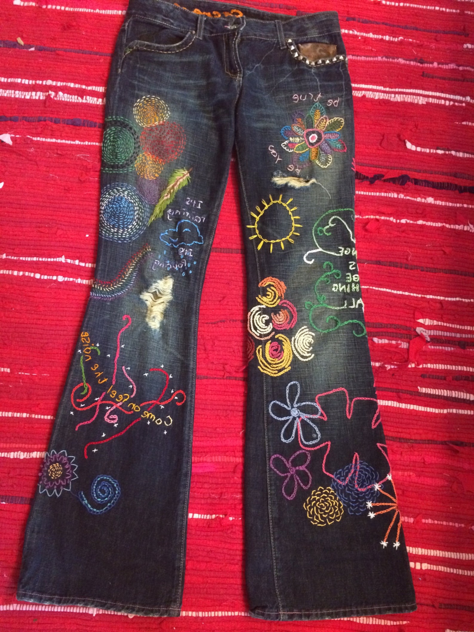 Boho Festival Free Form Embroidery Art Jeans | Etsy