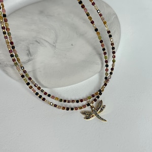 Tourmaline Necklace, Tourmaline Choker, October Birthstone, Rainbow tourmaline beaded choker, Dainty tourmaline choker