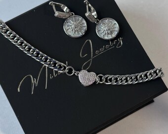 Handgemachte grobstrick Panzerkette Choker: Silberkette mit Messing Herz