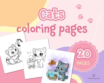 Cats Coloring Pages | 20 Printable Kids Coloring Pages | Kitten Coloring | Cat Coloring Sheets | Animals Coloring Pages