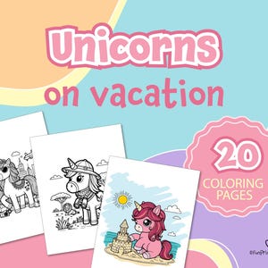 Unicorn Coloring Pages Vacation | 20 Printable kids coloring Pages | Unicorn coloring | Unicorn coloring sheets | Summer coloring pages