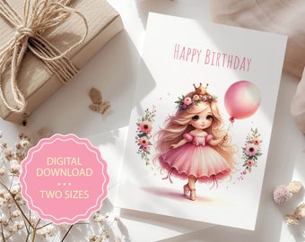 carte d'anniversaire princesse | Carte d'anniversaire de conte de fées | carte d'anniversaire fille | Jolie carte d'anniversaire | Carte Joyeux anniversaire