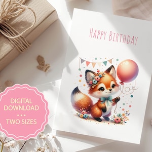 Fuchs Geburtstagskarte | Mädchen Geburtstagskarte | Fuchs Grußkarte | Spaß druckbare Tier Geburtstagskarte | Alles- Gute zum Geburtstag-Karte
