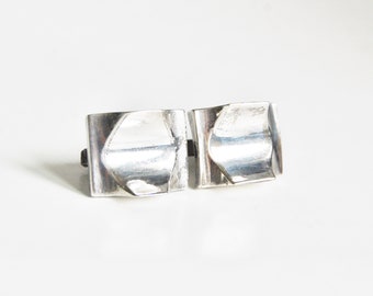 Vintage Sterling Cufflinks Taxco Silver 1950s Cuff Link Large Modernist Design Signed 2219