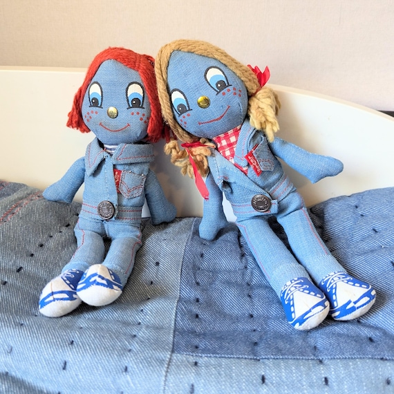 Vintage 1970s Levis Denim Rag Dolls Girl and Boy Knickerbocker