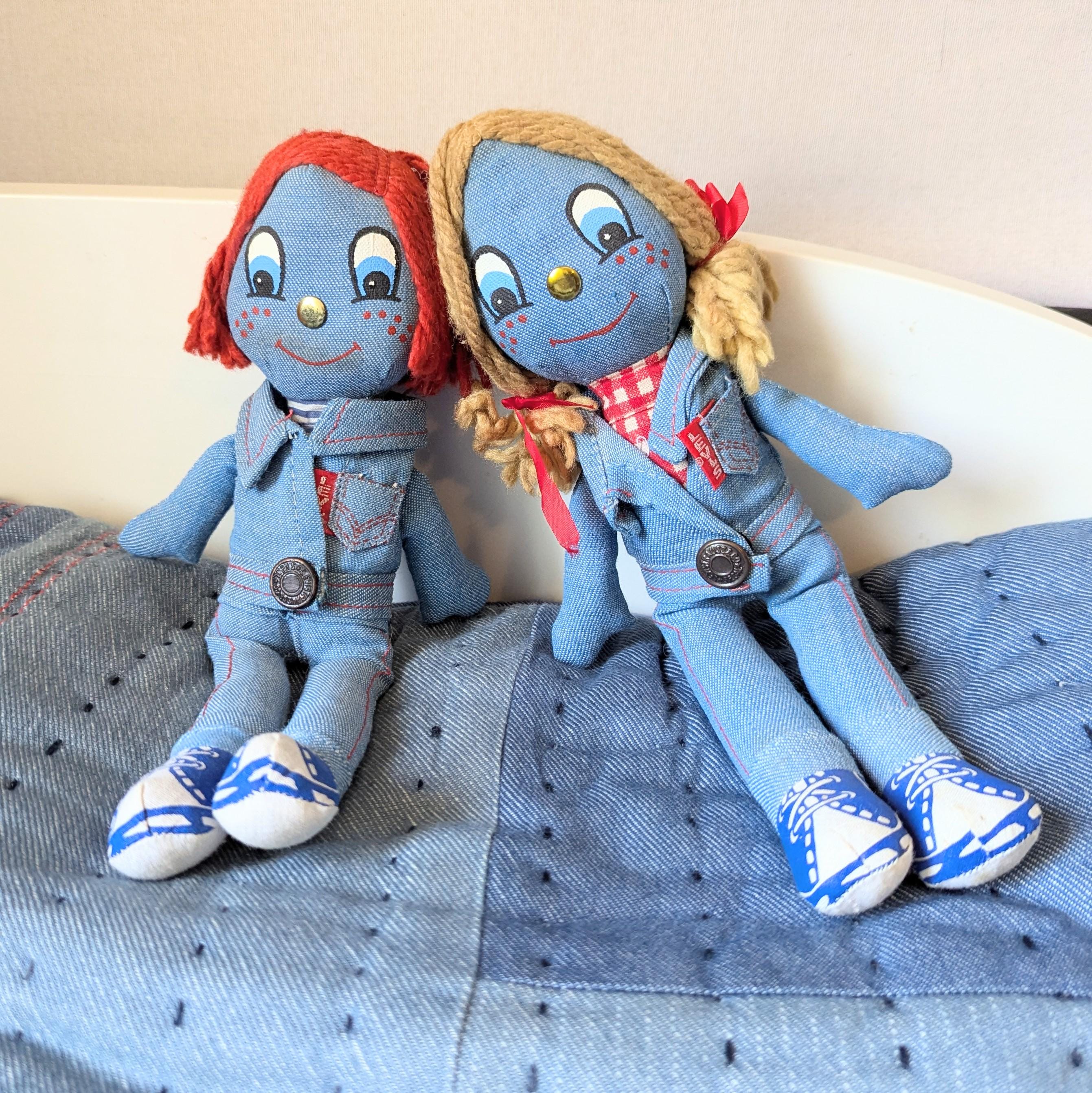 Vintage 1970s Levis Denim Rag Dolls Girl and Boy Vintage 1970s Levis Denim Rag Dolls Girl and Boy