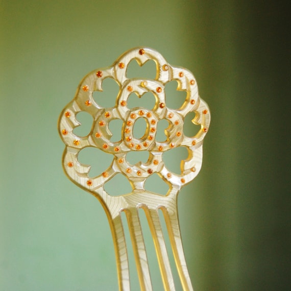 Vintage celluloid Mantilla rhinestone hair comb VIntage Faux Tortoiseshell Celluloid Rhinestone Hair Comb  main image 2