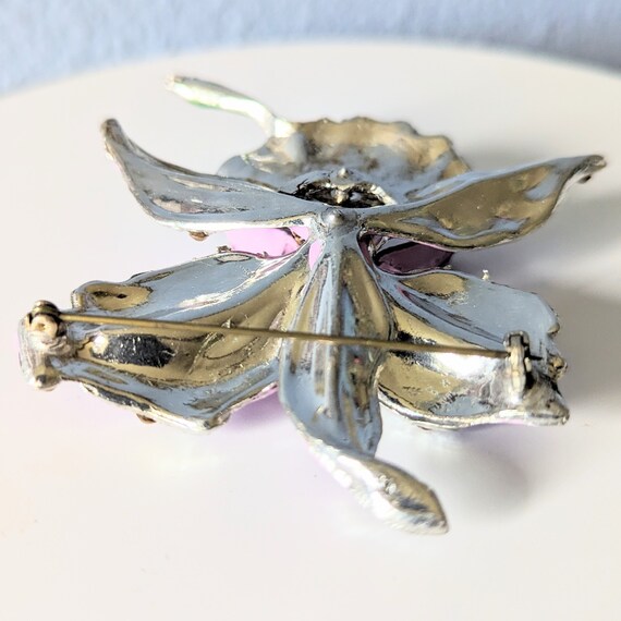 Vintage REINAD Orchid Brooch 1940s Purple Enamel … - image 8